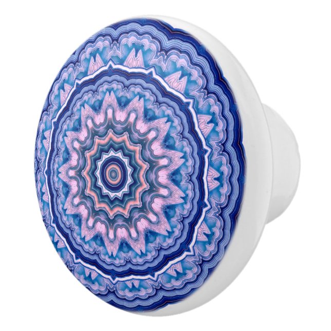 Blue Pink White Agate Boho Mandala Keramikknauf (Rechts)