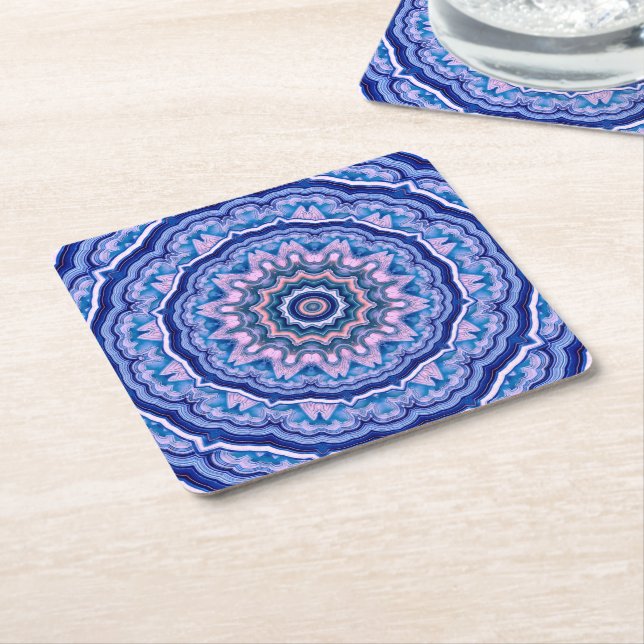 Blue Pink White Agate Boho Mandala Rechteckiger Pappuntersetzer (angewinkelt)