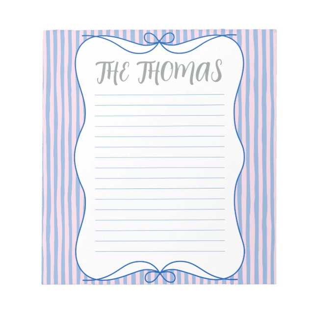 Blue Pink White Cute Personalized Notepad Notizblock (Vorderseite)