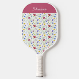 Blue Pink Wildflower Botanical Custom Name Pickleball Schläger