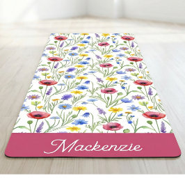 Blue Pink Wildflower Botanical Custom Name  Yogamatte