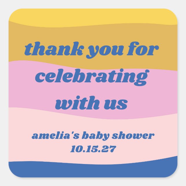 Blue Pink Yellow Custom Niedlich Baby Dusche Viele Quadratischer Aufkleber (Vorderseite)