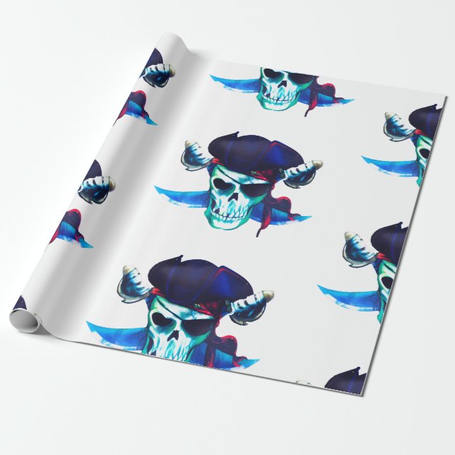 Blue Pirate Skull Geschenkpapier (Ungerollt)