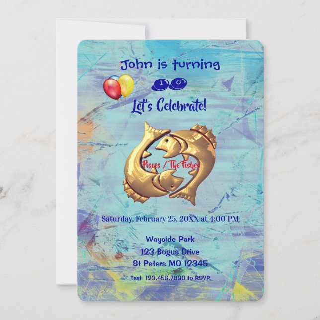 Blue Pisces Birthday (19. Februar - März 20) Einladung (Vorderseite)