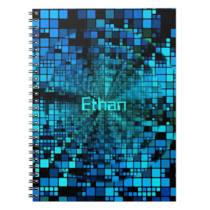 Blue Pixels Matrix   Personalisiertes SpiralNotebo Notizblock