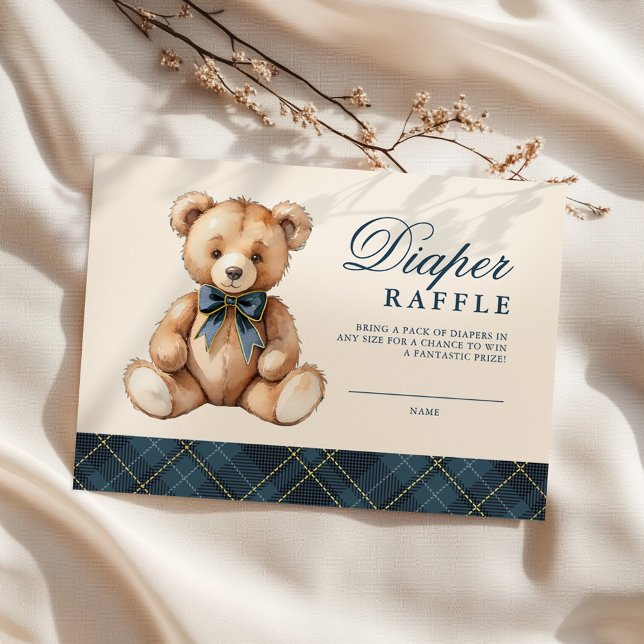Blue Plaid Bear Baby Shower Diaper Raffle Begleitkarte (Von Creator hochgeladen)