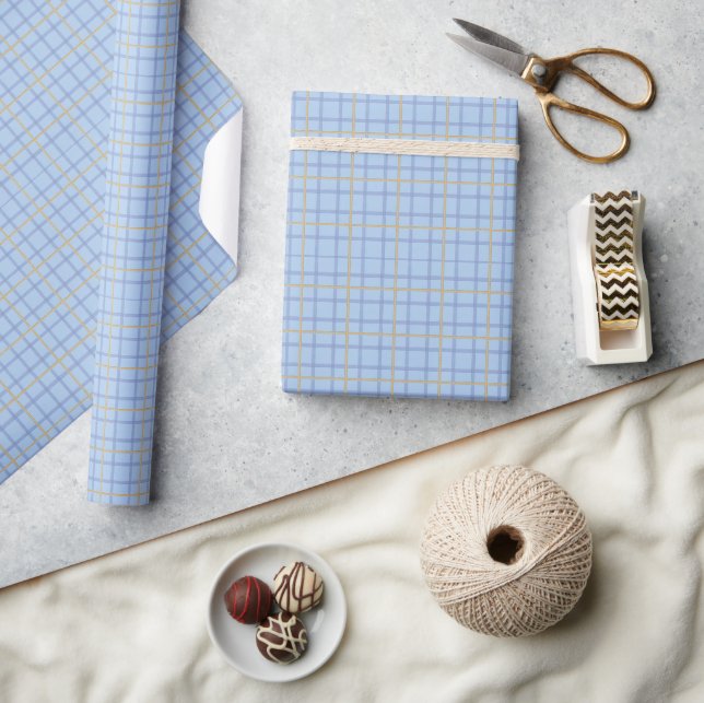 Blue Plaid Christmas Wrapping Paper • Merry Christ Geschenkpapier (Kunsthandwerk)