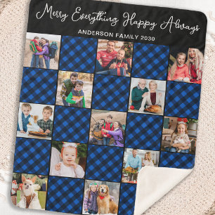 Blue Plaid Holiday Personnalisé 13 Photo Collage