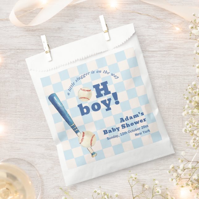 Blue Plaid Little Slugger Baseball Baby Shower  Geschenktütchen (Ausgeschnitten)