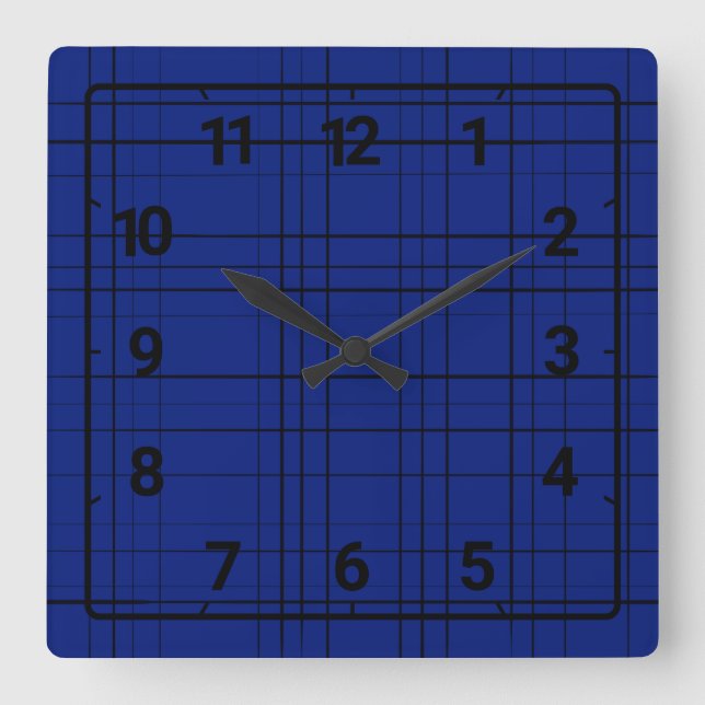Blue plaid pattern quadratische wanduhr (Vorderseite)