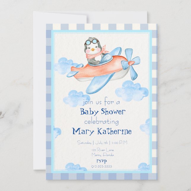 Blue Plane Baby Boy Shower Invitation (Devant)