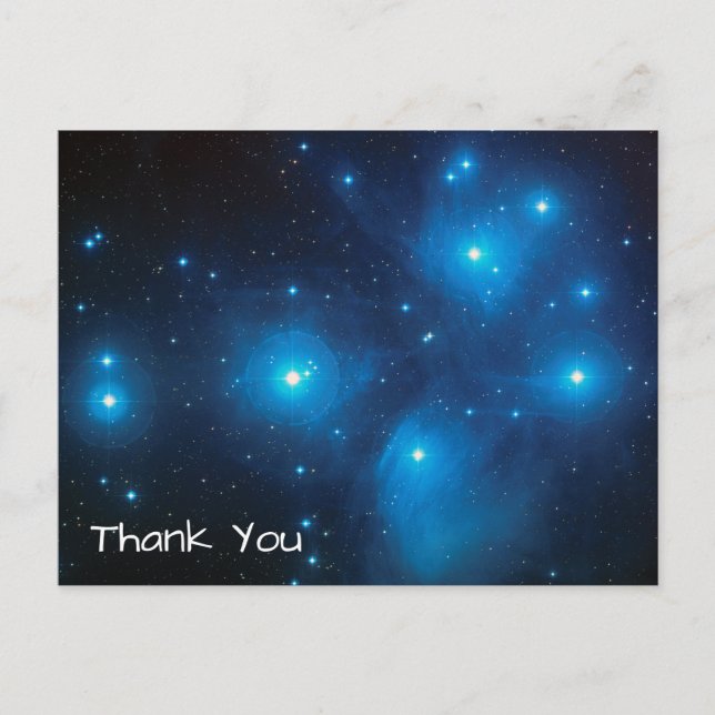 Blue Pleiades Constellation Vielen Dank Postkarte (Vorderseite)