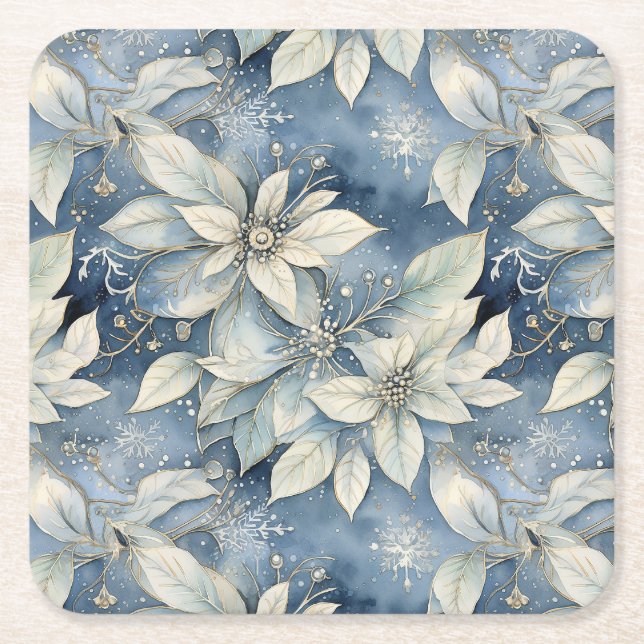Blue Poinsettia Elegance Rechteckiger Pappuntersetzer (Vorderseite)
