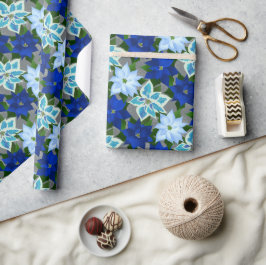 Blue Poinsettia Weihnachten Geschenkpapier