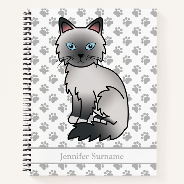 Blue Point Birman / Ragdoll Cat & Custom Text Notizbuch (Vorderseite)