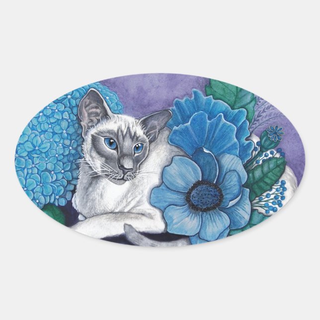 Blue Point Siamese Cat Ovaler Aufkleber (Vorderseite)