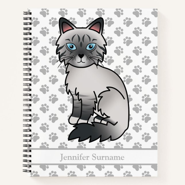 Blue Point Tabby Birman/Ragdoll Cat & Custom Text Notizbuch (Vorderseite)