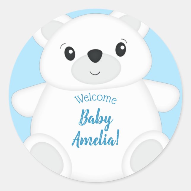 Blue Polar Bear Baby Dusche Runder Aufkleber (Vorderseite)