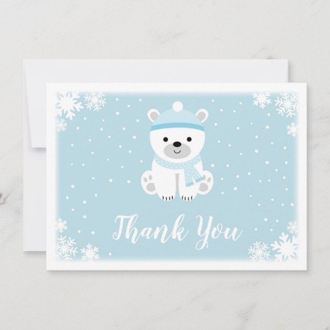 Blue Polar Bear Baby Dusche Vielen Dank Dankeskarte (Vorderseite)