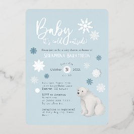 Blue Polar Bear Silver Foil Snowflake Babydusche Folieneinladung