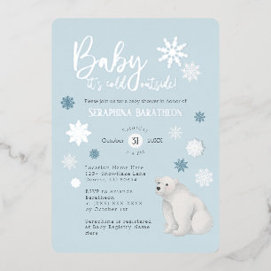 Blue Polar Bear Silver Foil Snowflake Babydusche Folieneinladung