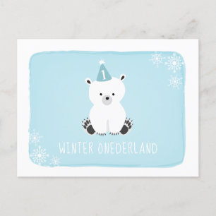 Blue Polar Bear Winter Onederland Erster Geburtsta Einladungspostkarte