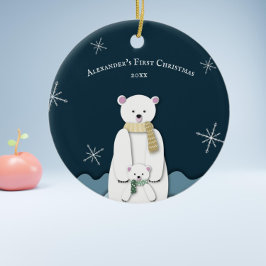 Blue-Polar-Mama mit Baby First Christmas Keramik Ornament