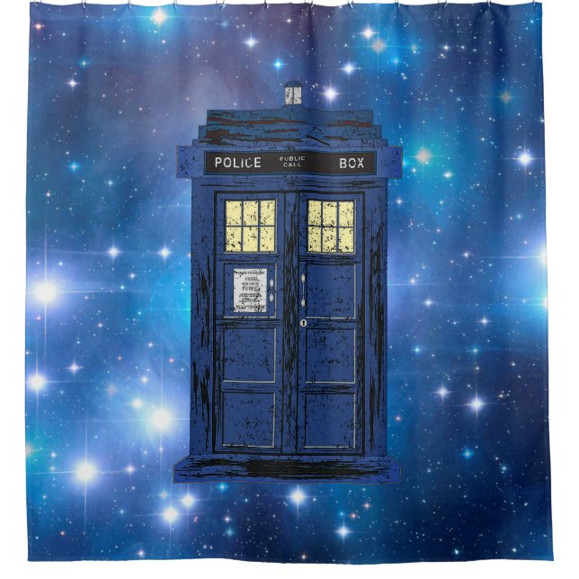 Blue Police Public Call Box - UK Time Travel 1 Duschvorhang (Vorderseite)