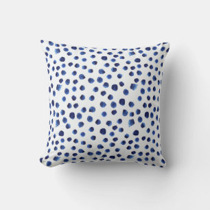 Blue Polka: Aquarelltuch Nahtlos. Kissen