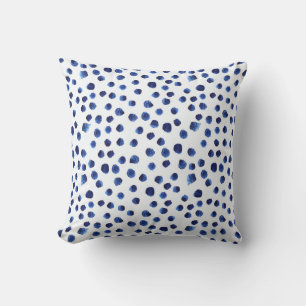 Blue Polka: Aquarelltuch Nahtlos. Kissen