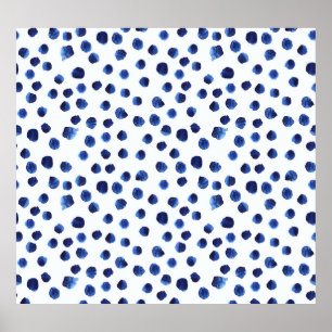 Blue Polka: Aquarelltuch Nahtlos. Poster