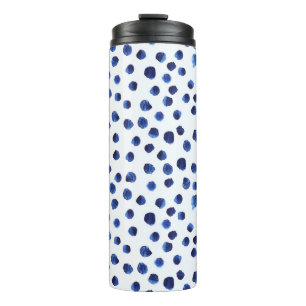 Blue Polka: Aquarelltuch Nahtlos. Thermosbecher
