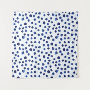 Blue Polka: Aquarelltuch Nahtlos. Wandteppich