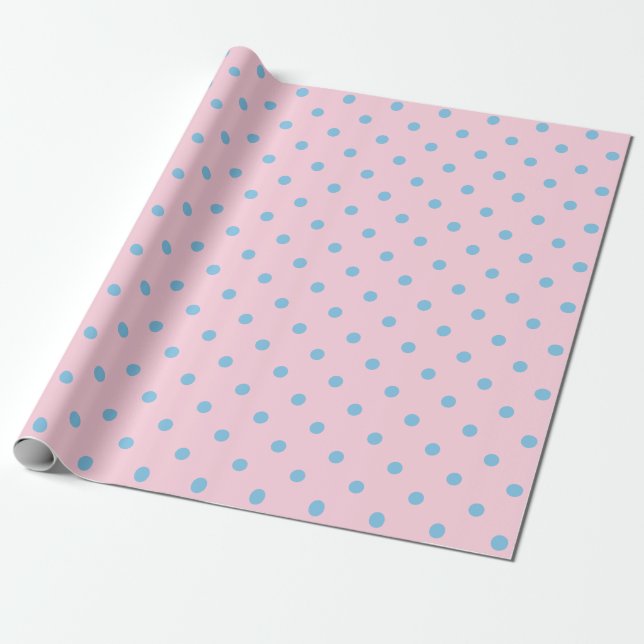Blue Polka Dot auf hellrosa Großraum Geschenkpapier (Ungerollt)