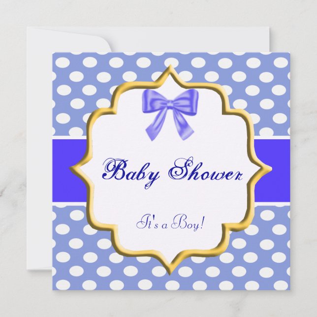 Blue Polka Dot Baby Dusche Einladung (Vorderseite)