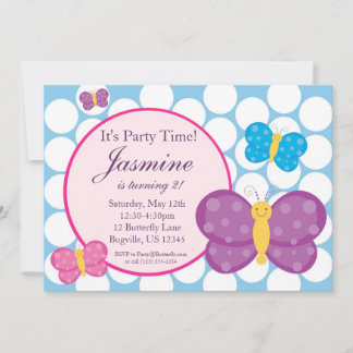 Blue Polka dot Butterfly Geburtstag Einladung