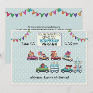 Blue Polka Dot Drive by Birthday Parade Einladung