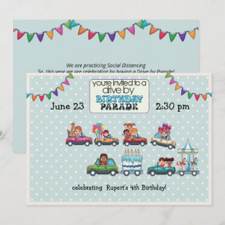 Blue Polka Dot Drive by Birthday Parade Einladung