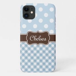 Blue Polka Dot Gingham Patterns Brown Name Case-Mate iPhone Hülle