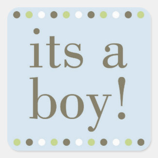 Blue Polka Dot It a Boy Quadratischer Aufkleber