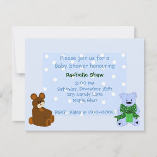 Blue Polka Dot Little Bears - Einladung zur Dusche