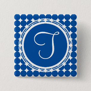 Blue Polka Dot Monogram Button