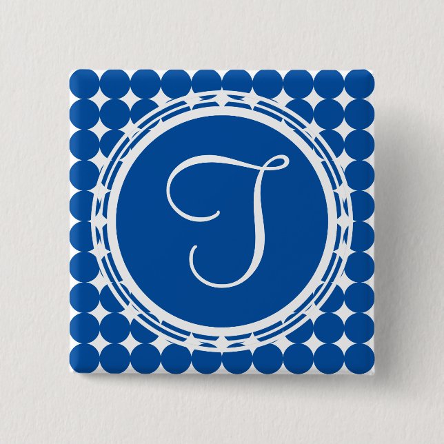 Blue Polka Dot Monogram Button (Vorderseite)