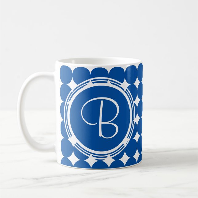 Blue Polka Dot Monogram Kaffeetasse (Links)