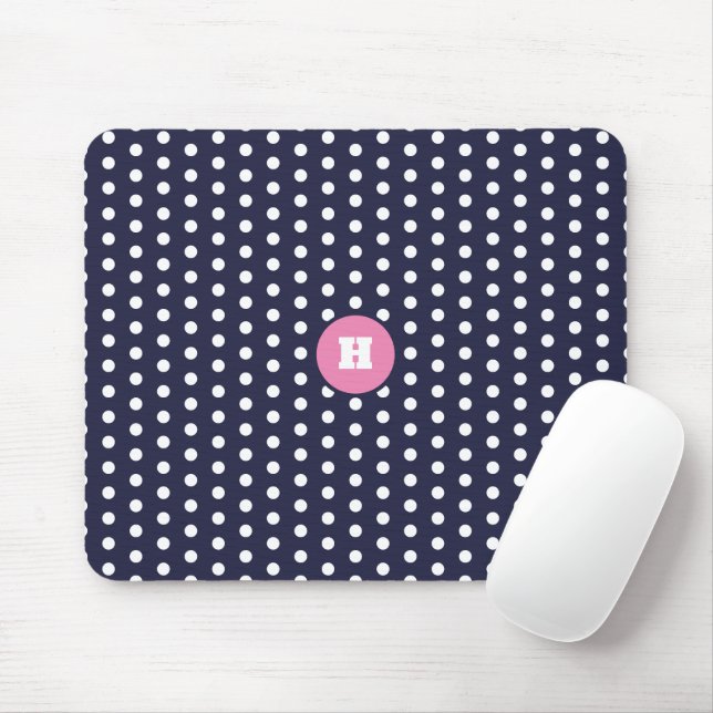 Blue Polka Dot Monogram Mouse Pad Mousepad (Mit Mouse)