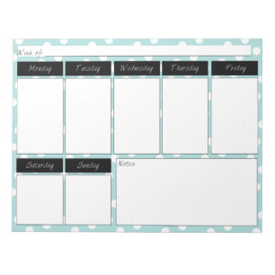 Blue Polka Dot Muster Wochenkalender Notepad Notizblock
