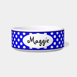 Blue Polka Dot Personalisiert Kleinhundekugel Napf