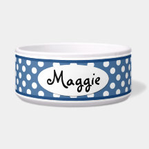 Blue Polka Dot Personalisierte Keramik Dog Bowl