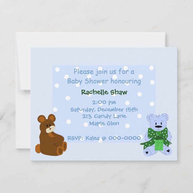 Blue Polka Dot Petits Ours - Invitation Douche (Devant)
