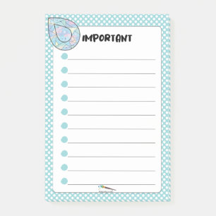 Blue Polka Dot Teardrop Diamond WICHTIG Post-it Klebezettel